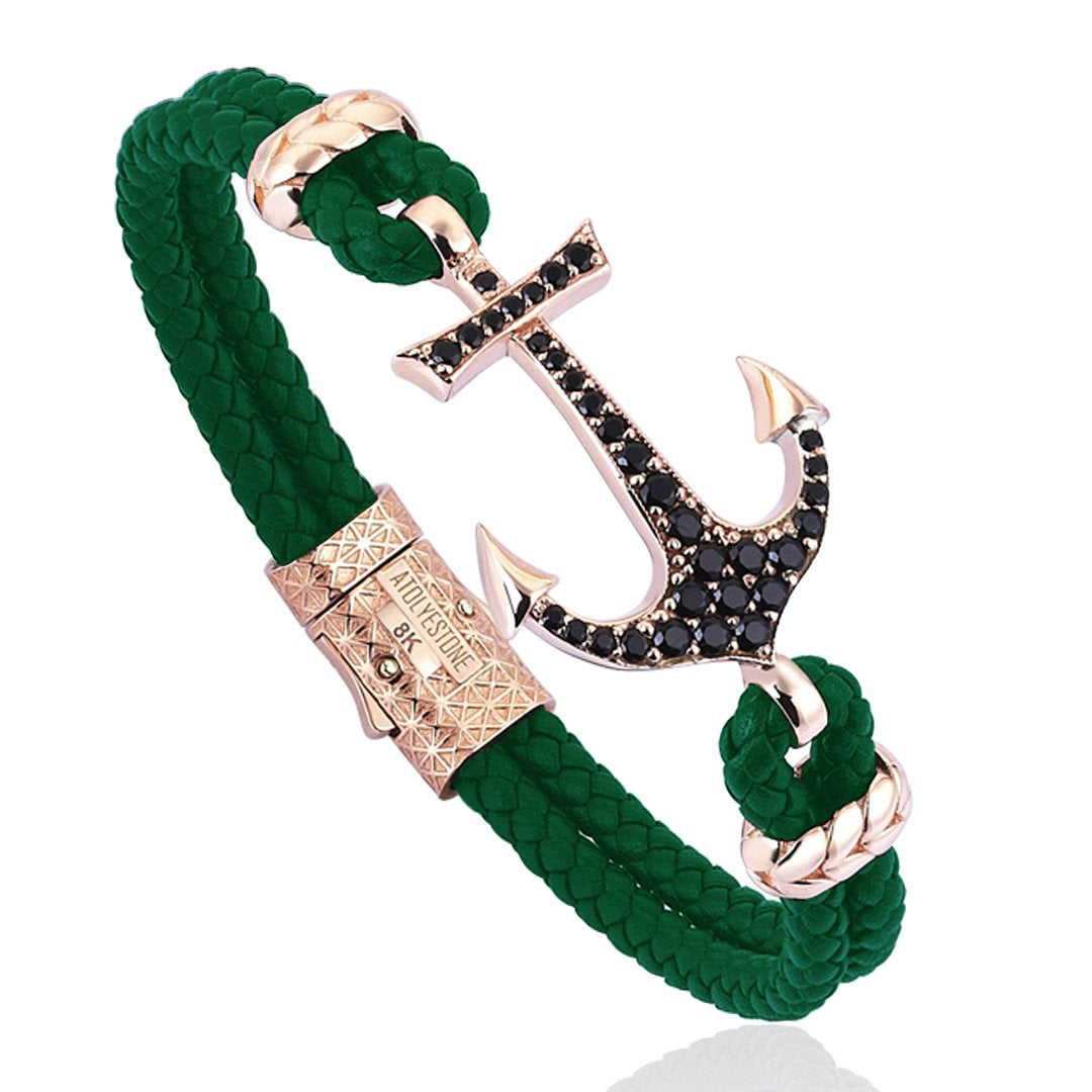  Anchor Leather Bracelet -Solid Rose Gold- Leather Bracelets- ATOLYESTONE- aststaj