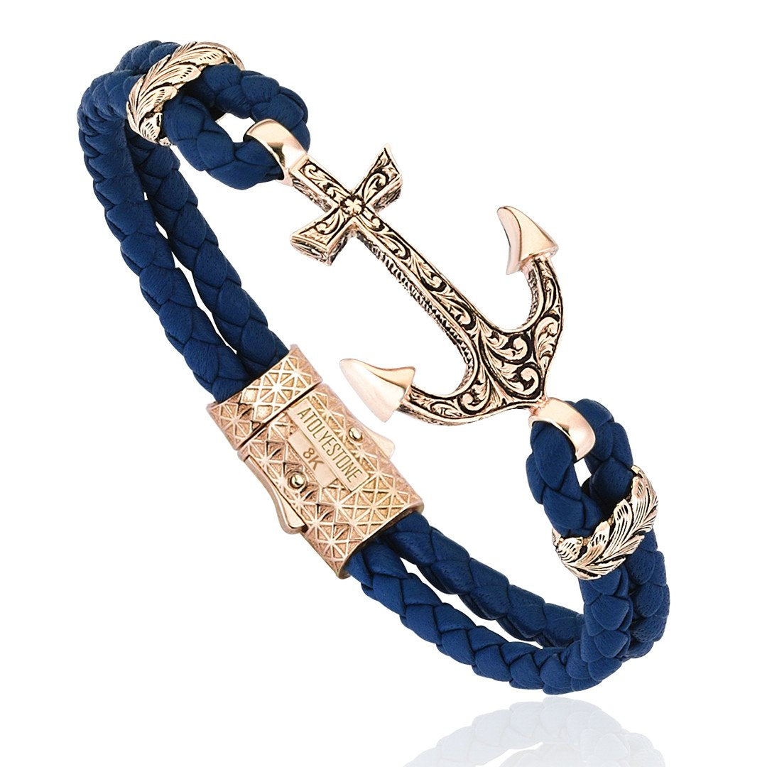 Classic Anchor Leather Bracelet - Solid Rose Gold- Leather Bracelets- ATOLYESTONE- aststaj