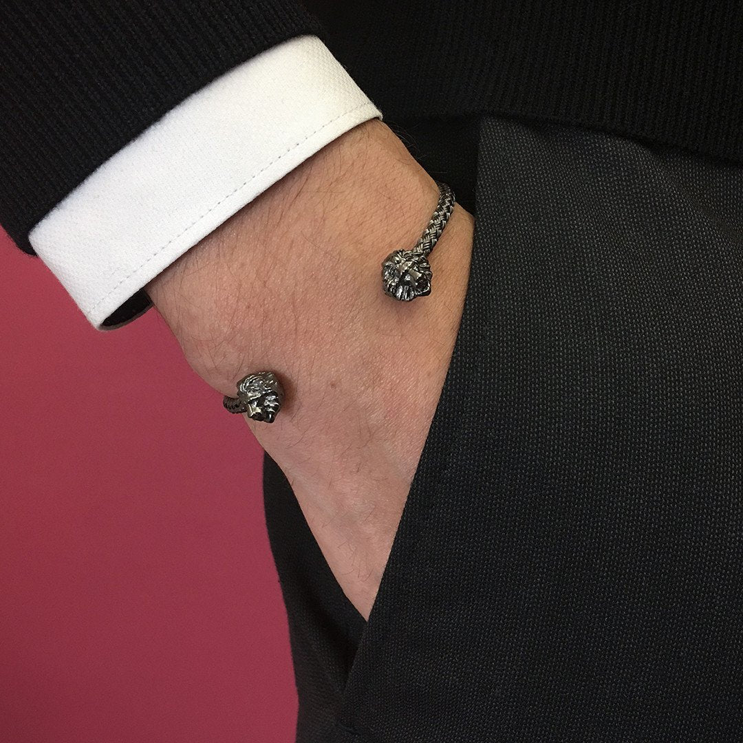  Braided Leo Cuff Bracelet - Silver- Braided Cuff Bracelets- ATOLYESTONE- aststaj