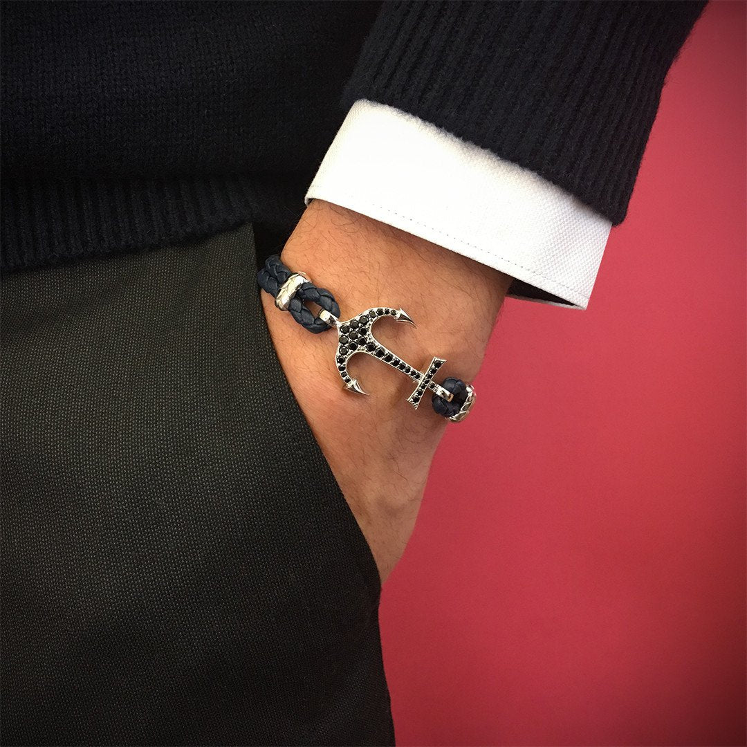  Anchor Leather Bracelet - Solid White Gold- Leather Bracelets- ATOLYESTONE- aststaj