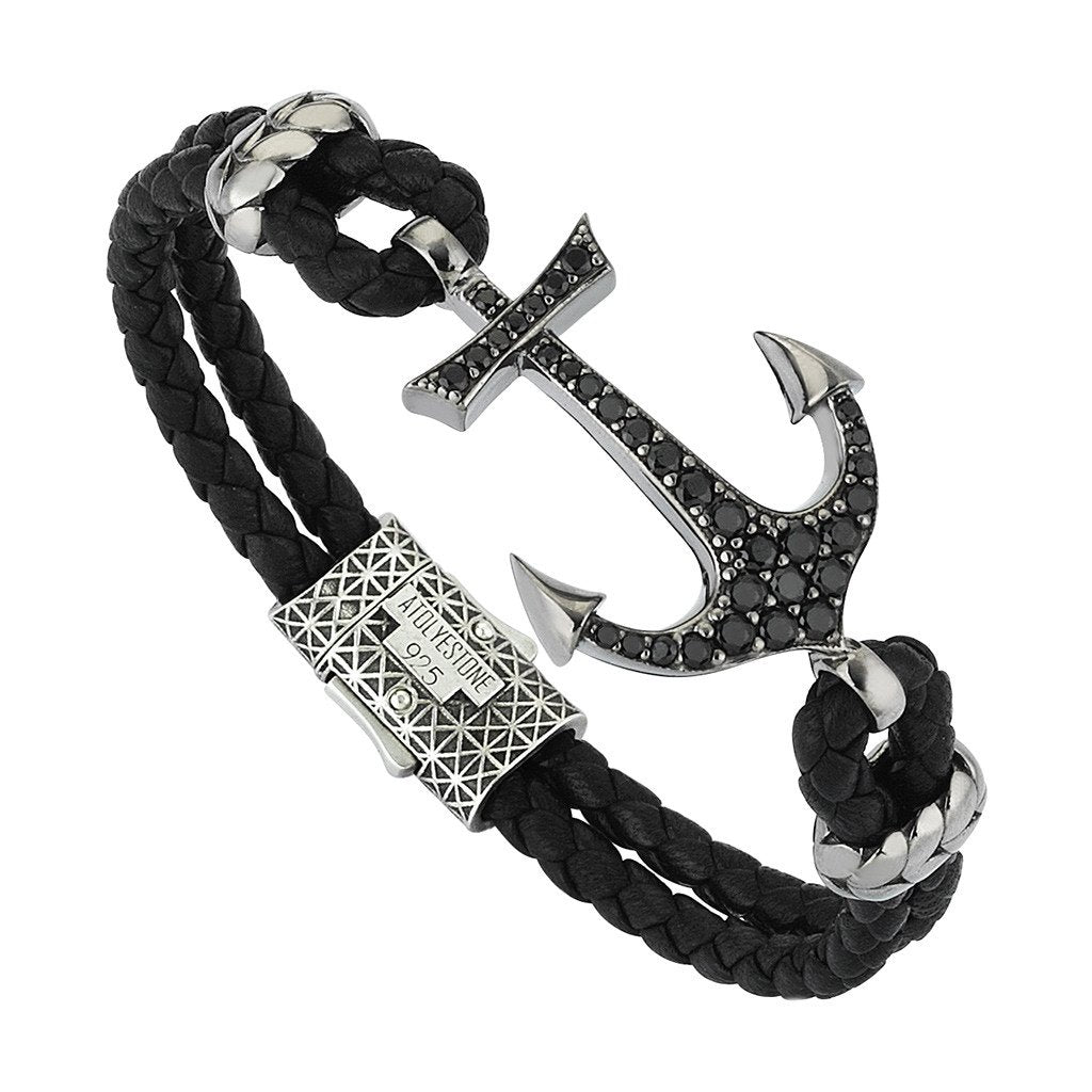  Anchor Leather Bracelet - Silver- Leather Bracelets- ATOLYESTONE- aststaj