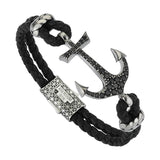  Anchor Leather Bracelet - Silver- Leather Bracelets- ATOLYESTONE- aststaj