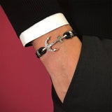  Classic Anchor Leather Bracelet - Solid White Gold- Leather Bracelets- ATOLYESTONE- aststaj