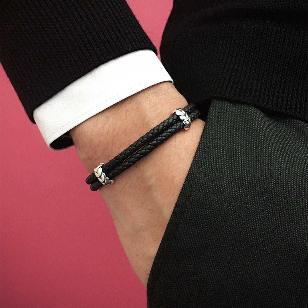  Atolyestone Elements - Solid White Gold- Leather Bracelets- ATOLYESTONE- aststaj