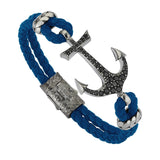  Anchor Leather Bracelet - Silver- Leather Bracelets- ATOLYESTONE- aststaj