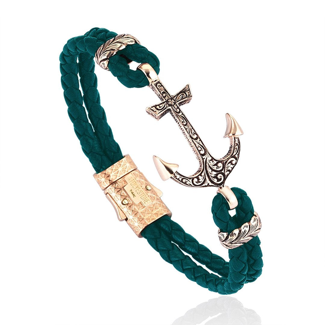  Classic Anchor Leather Bracelet - Solid Rose Gold- Leather Bracelets- ATOLYESTONE- aststaj