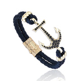  Anchor Leather Bracelet - Solid Yellow Gold- Leather Bracelets- ATOLYESTONE- aststaj